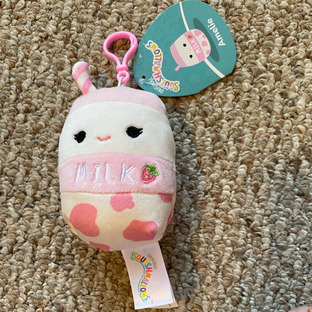 Amelie Strawberry Milk Squishmallow Clip